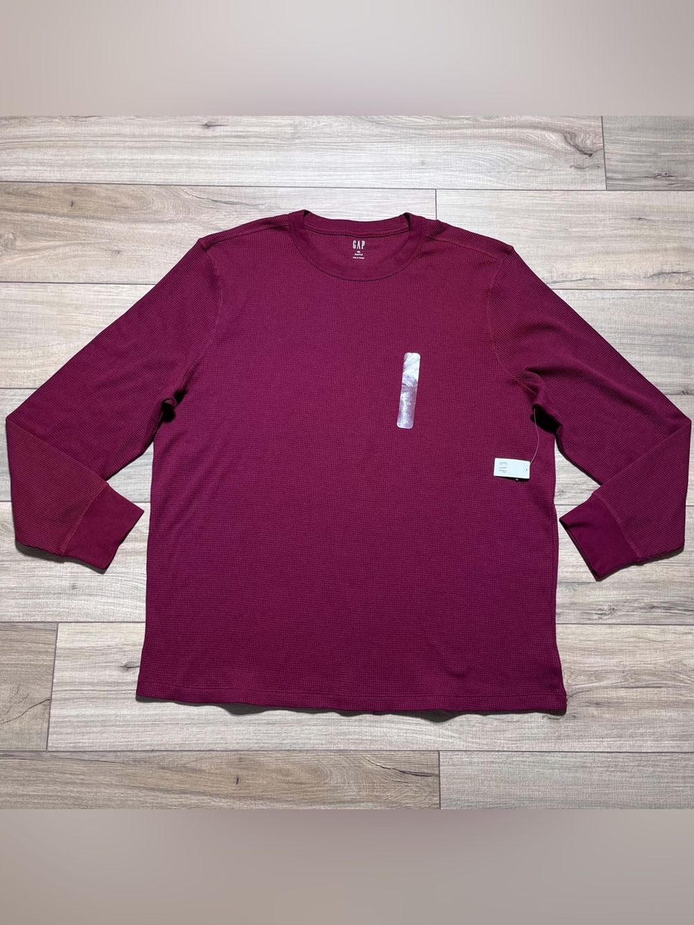 Gap Mens Waffle Knit Crew Neck Long Sleeve Shirt Size XXL Burgundy